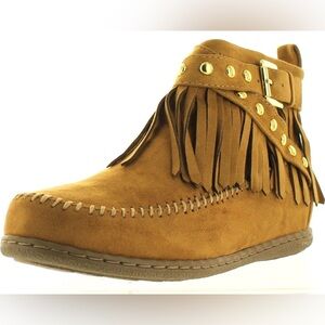 Soda Women's Dahlia Faux Suede Moccasin Fringe Wedge Ankle Booties! Size 9.